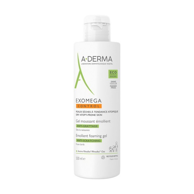 A-DERMA EXOMEGA CONTROL EMOLIJENTNI PENUŠAVI GEL 500ML - Preparat za čišćenje suve kože sklone atopiji