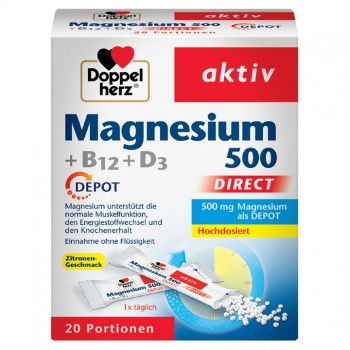 DOPPELHERZ ACTIVE MAGNESIUM 500 + B12 + D3 - Preparation for reducing fatigue and exhaustion