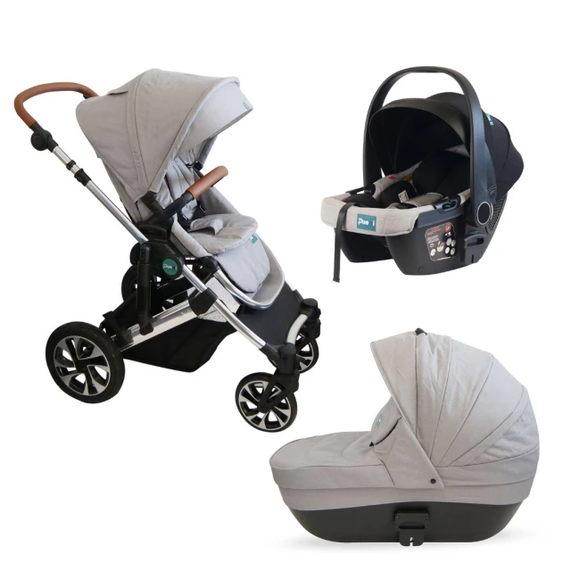 Puerri Diamond 3-in-1 Kinderwagen-Set – grau / silberner Rahmen